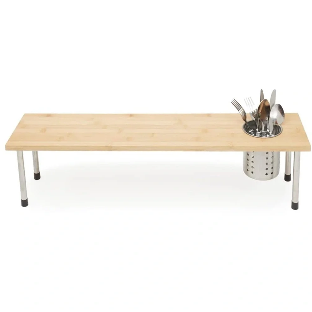 New-Bamboo Kitchen Sink Helper Shelf with Removable stainless utensil cubby - Picture 11 of 11